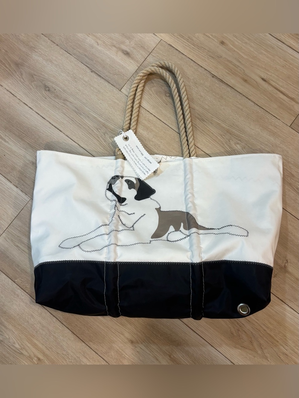 Sea Bags of Maine Large Tote white Burmese Mountain Dog sailboat cloth